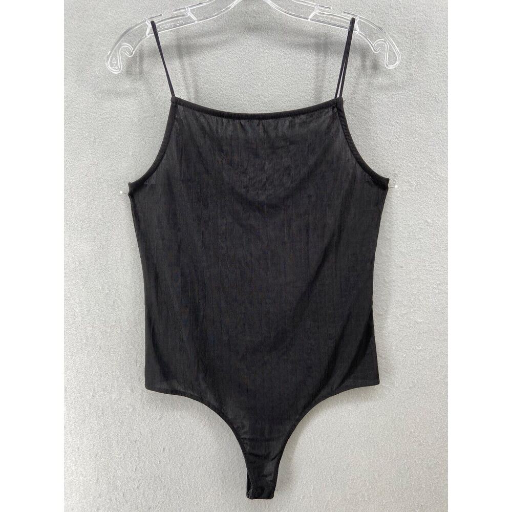NWT Vero Mode Nordstrom Bodysuit Women Junior L Black Thong Ribbed Snap